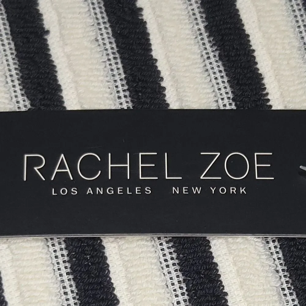 Rachel Zoe Cream Black Striped Fringe Oversized Beach Towel 40x70 Spring‎ Summer